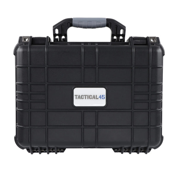 Tactical45 Hard Case with Foam - 16 x 13 x 7in Hard Shell Waterproof Storage Case with Pluck Padding Protective Latching Suitcase for Rifles Cameras Handguns Drones Guitars and Electronics