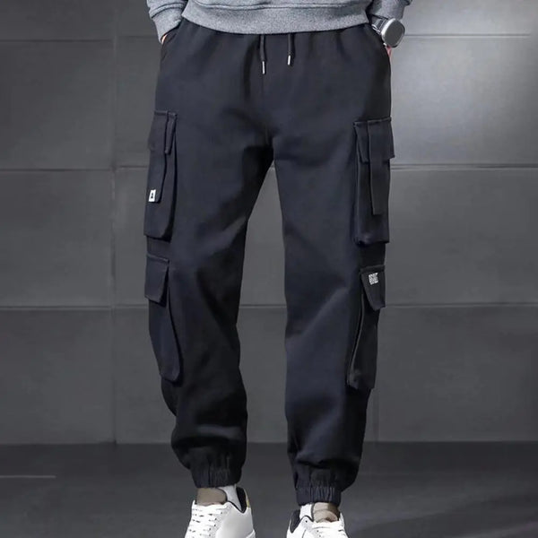 Men's Loose Cargo Pants with Drawstring and Pockets