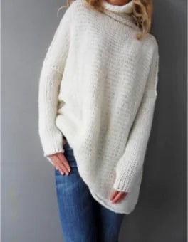 Long Sleeve Women's Sweater, High Neck, Solid Color