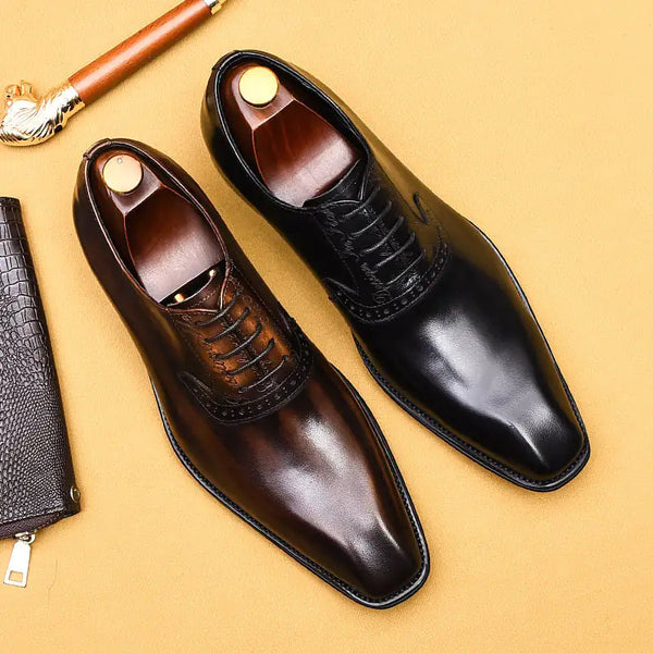 British Hand-rubbed Leather Oxford Pointed Toe Shoes