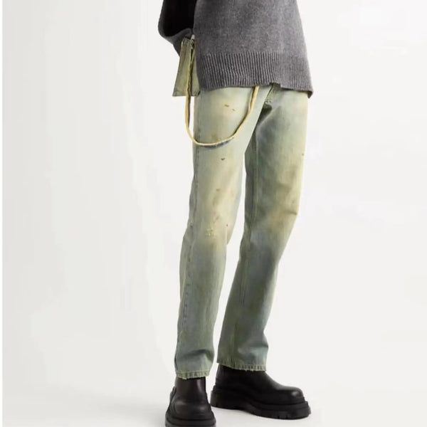 Men's Water Wash Speckled Ink Blue Denim Pants