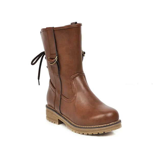 Lace-up Round Toe Low Heel Square Boots