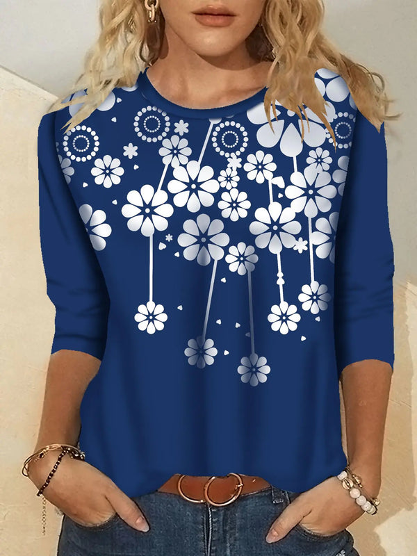 Women's Fashion Printed Long Sleeve Crew Neck T-Shirt