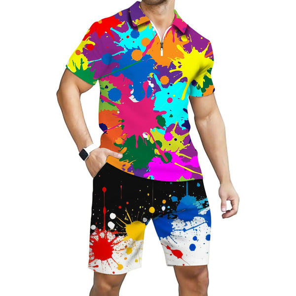 Mlvekrt Mens Polo Shirt and Shorts Set Summer Casual Outfits Hawaiian Polo Suit for Men 2 Piece Short Set