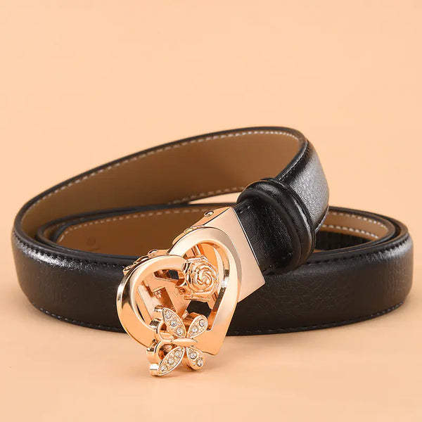 Women's Genuine Leather White Belt with Automatic Buckle