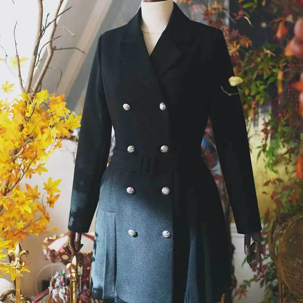 Women's Double-Breasted Slim Suit with Pleated Skirt