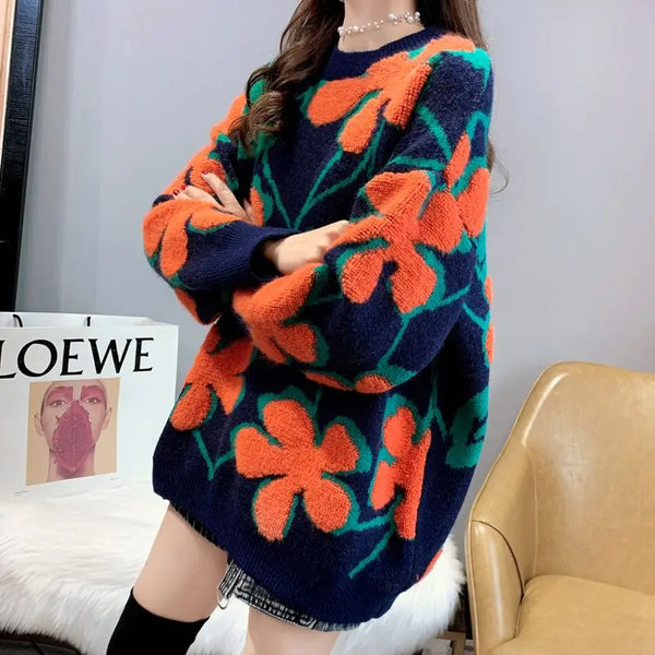 Women's Printed Casual Long-Sleeved Knitted Sweater