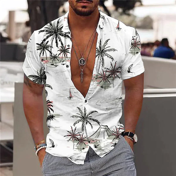 3D Digital Printed Short Sleeve Lapel Shirt for Men