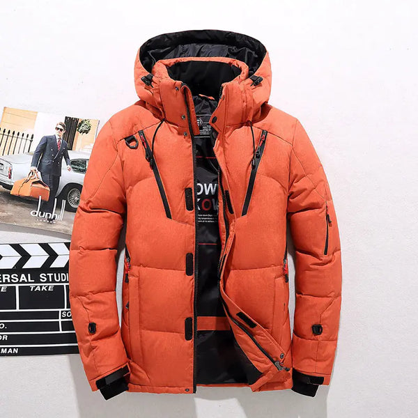 Men's Short Down Jacket with Hood - Warm Outdoor Coat