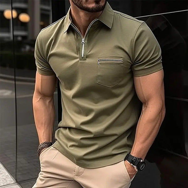 Men's Sports Polo Shirt with Zipper Pocket 2023