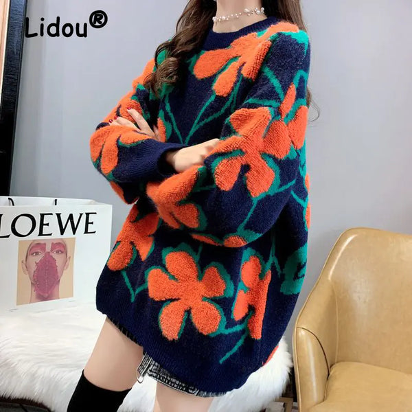Women's Printed Casual Long-Sleeved Knitted Sweater