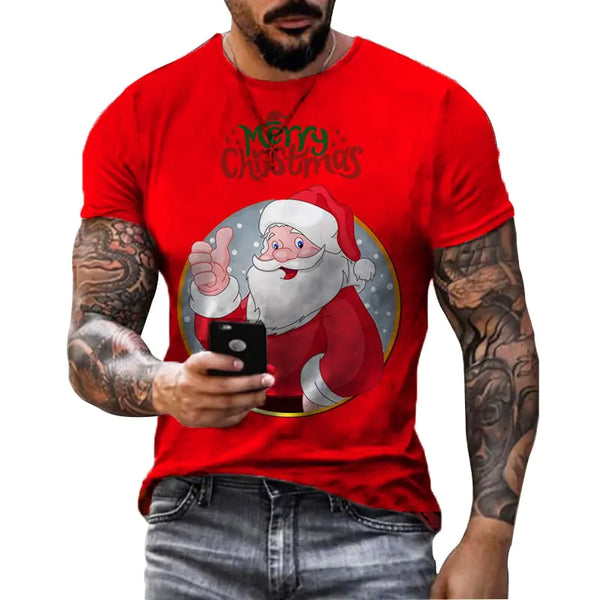 Christmas Print Casual Men's Polyester T-Shirt