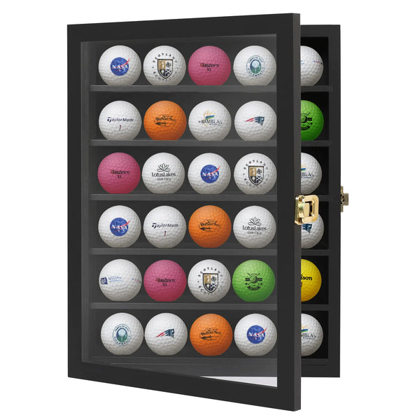 Americanflat Golf Ball Display Case with Polished Plexiglass - 14x11 Golf Ball Display Holds Up to 30 Golf Balls - All-Star Collection - Golf Ball Case for Wall Display - Black