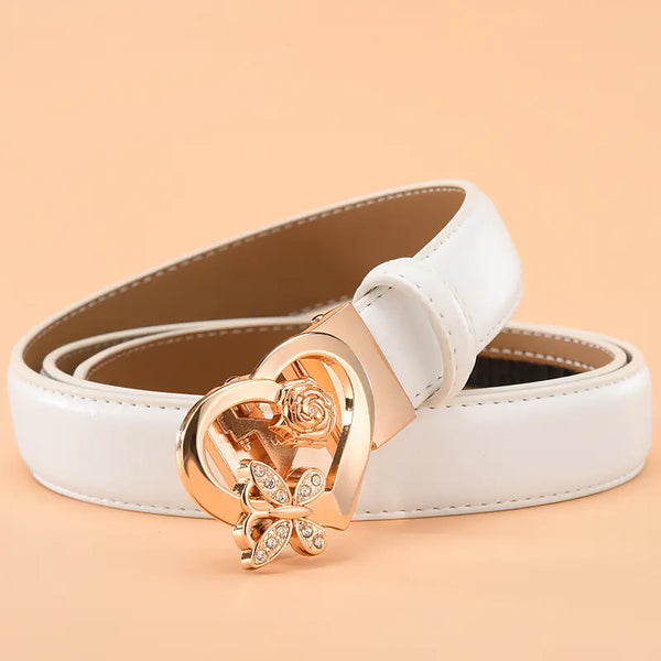 Women's Genuine Leather White Belt with Automatic Buckle