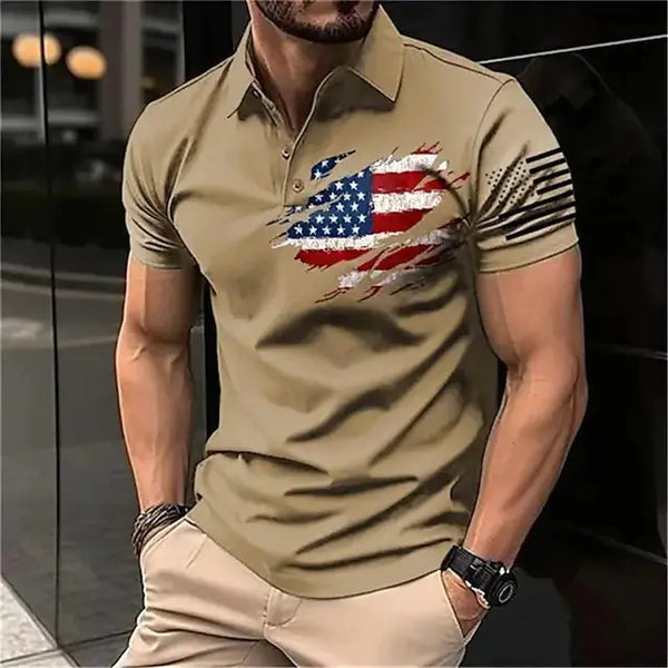 Men's Spring 3D Printed Polo Shirt with Buttons