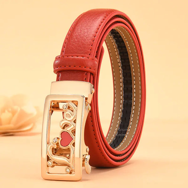 Women's Genuine Leather White Belt with Automatic Buckle