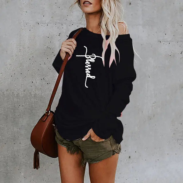 Women's Loose Fit Letter Print Long Sleeve T-Shirt