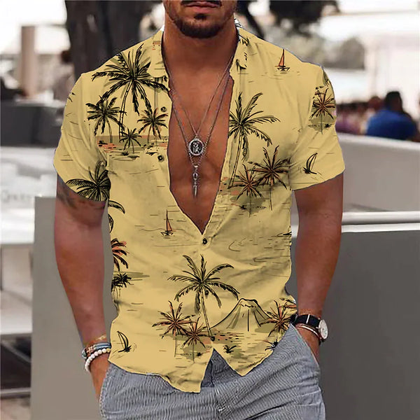 3D Digital Printed Short Sleeve Lapel Shirt for Men