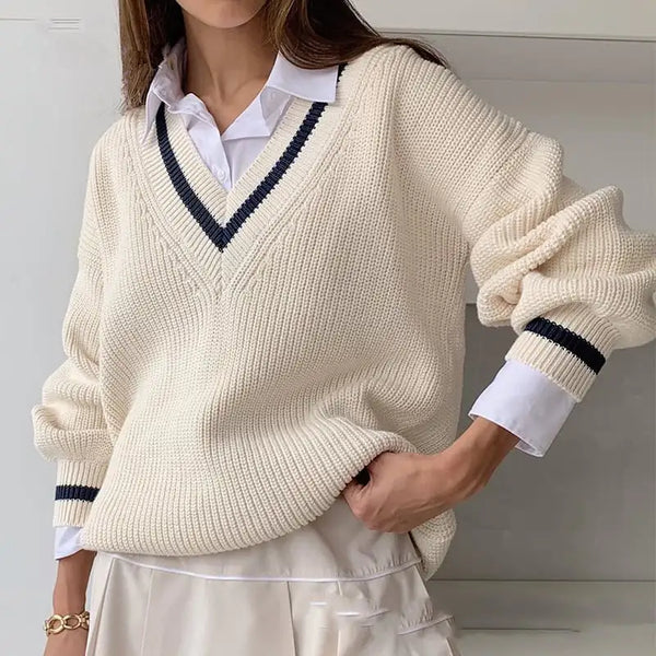 Casual Contrast Color Stitching Women's Sweater