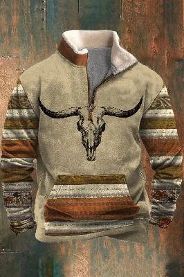 Men's Long Sleeve Half-Zip Printed Casual Shirt