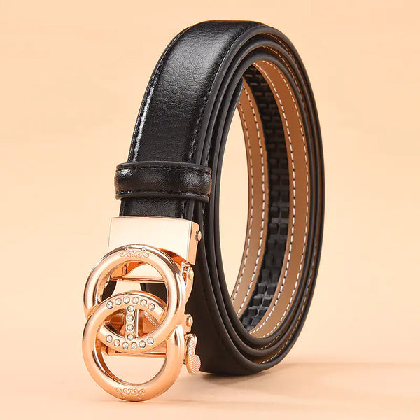 Women's Genuine Leather White Belt with Automatic Buckle