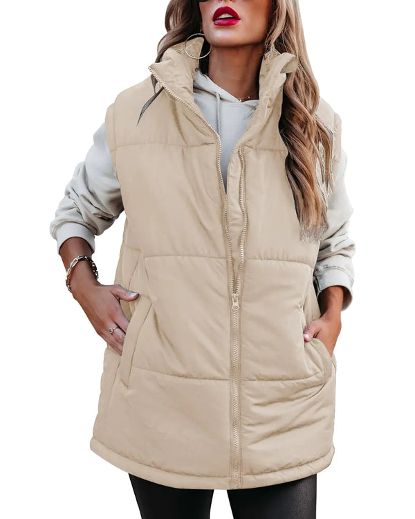 Danedvi Womens Sleeveless Puffer Vest Winter Zip Up Stand Collar Padded Coat Outerwear Vests with Pockets
