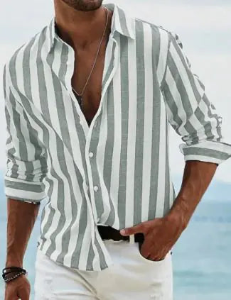 Polo Collar Striped Loose Men's Shirt – Multi-Color