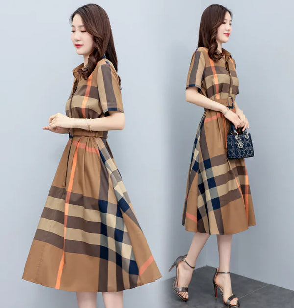 British Style Women's Suit with Plaid Skirt