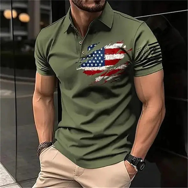 Men's Spring 3D Printed Polo Shirt with Buttons