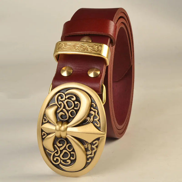 Men's Solid Brass Buckle Genuine Leather Belt