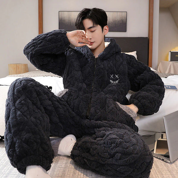 Thickened Plush Coral Velvet Pajamas for Men