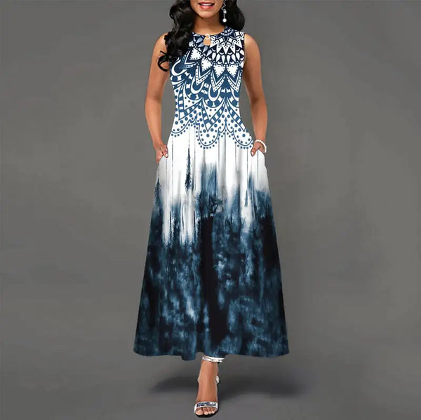 Black and White Floral Print Maxi Dress