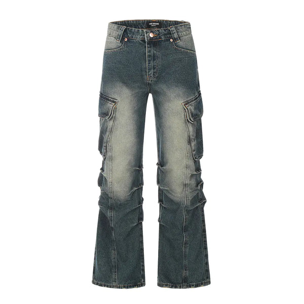 Men's Boot-Cut Denim Pants with Unique Design