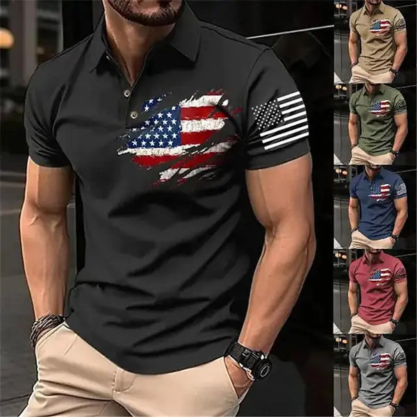 Men's Spring 3D Printed Polo Shirt with Buttons