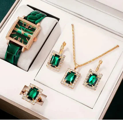 Women's Watch, Earrings, Necklace & Ring Set - RetroGlam