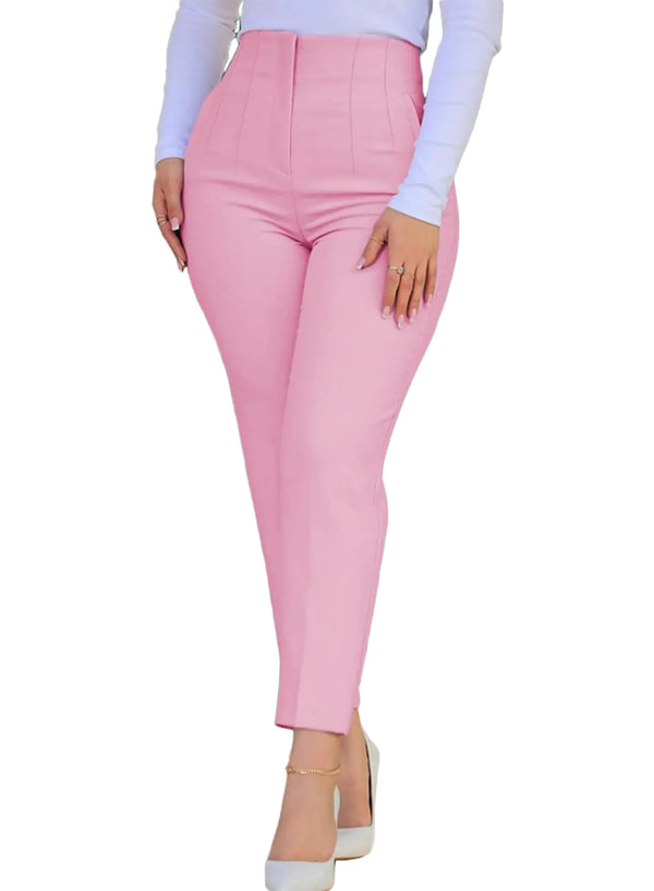 mariyshe Womens Stretchy High Waisted Pants Trendy Pleated Business Work Trousers with Pockets Straight Leg Dress Pant Pink XL