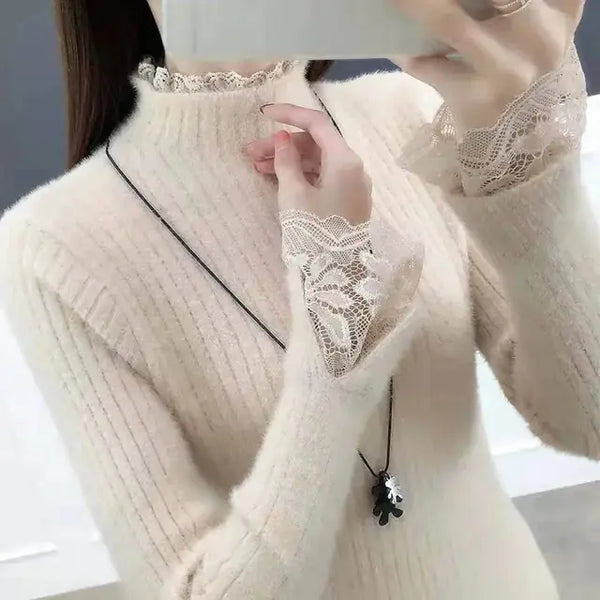 Y2K Women's Knitted Wool Sweater with Standing Collar