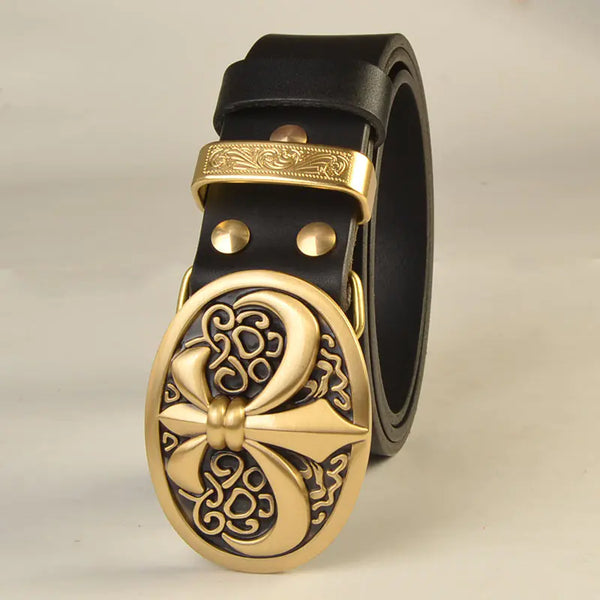 Men's Solid Brass Buckle Genuine Leather Belt