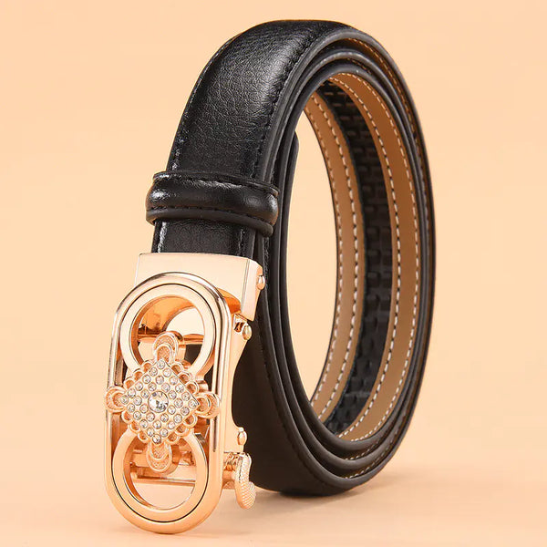 Women's Genuine Leather White Belt with Automatic Buckle