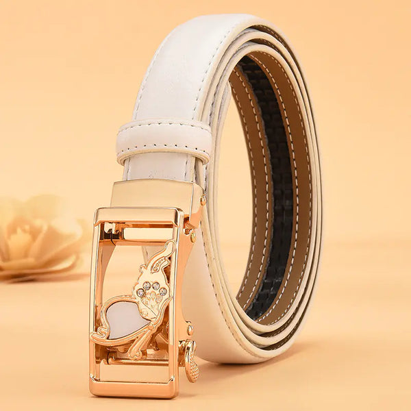 Women's Genuine Leather White Belt with Automatic Buckle