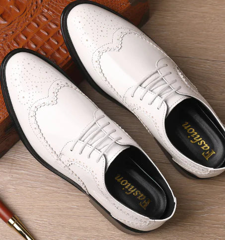 Shiny Patent Leather Brogue Shoes for Men