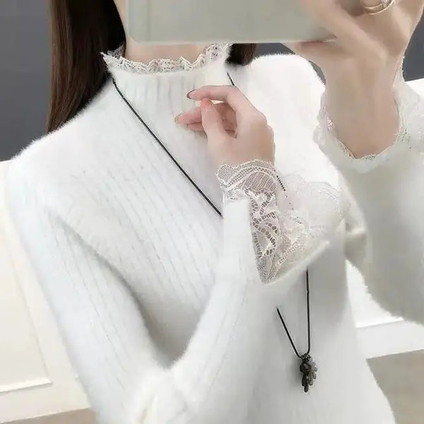 Y2K Women's Knitted Wool Sweater with Standing Collar