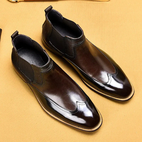Brown Cowhide Leather Pointed Toe Men's Boots