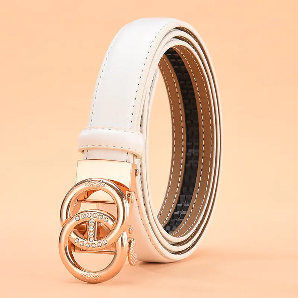 Women's Genuine Leather White Belt with Automatic Buckle