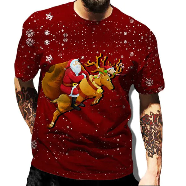 Christmas Print Casual Men's Polyester T-Shirt
