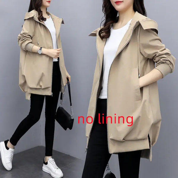 Casual Hooded Mid-Length Trench Coat