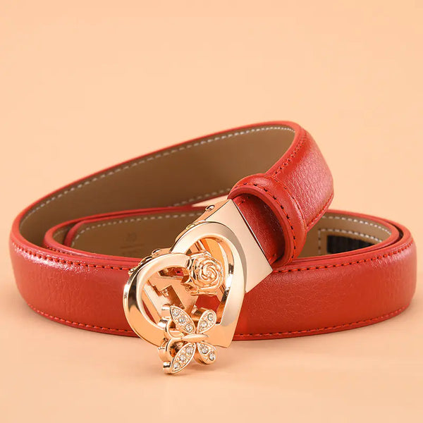 Women's Genuine Leather White Belt with Automatic Buckle