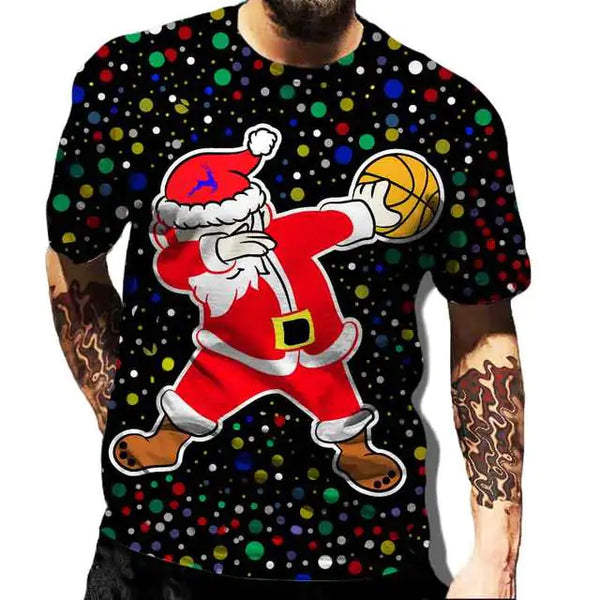 Christmas Print Casual Men's Polyester T-Shirt