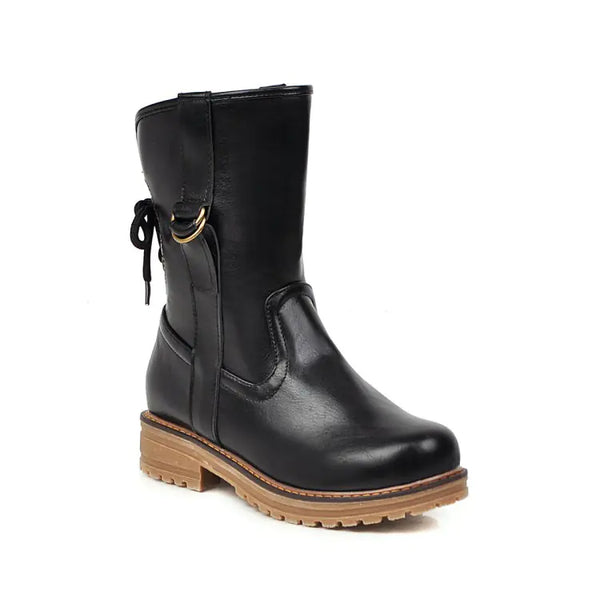Lace-up Round Toe Low Heel Square Boots