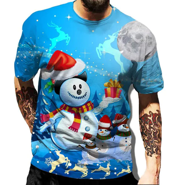 Christmas Print Casual Men's Polyester T-Shirt
